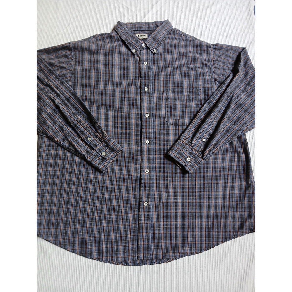 Haggar Mens XXL Blue Orange Plaid Button Down Long Sleeve Shirt Pocket Regular